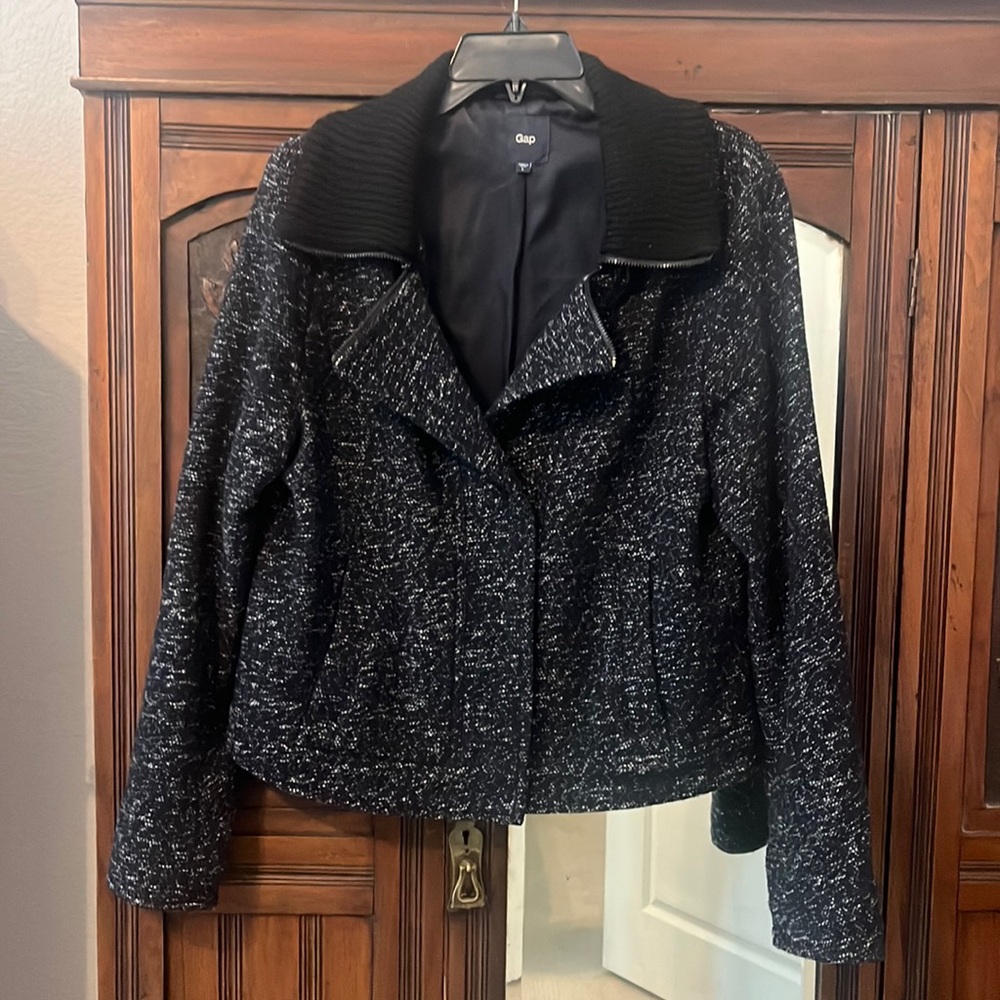 GAP Stylish Black/ Navy Tweed Jacket with Black Collar